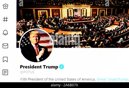 Pagina su Twitter (ott 2019) Presidente Trump - POTUS Foto Stock