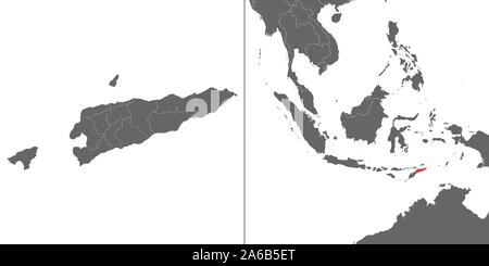 Mappa di Timor orientale con posizione sulla mappa asiatica Illustrazione Vettoriale
