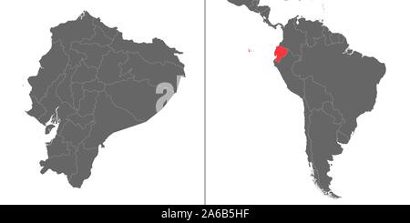 Mappa di Ecuador con posizione sulla mappa americano Illustrazione Vettoriale