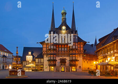 Town Hall, Wernigerode, Montagne Harz, Sassonia-Anhalt, Germania Foto Stock