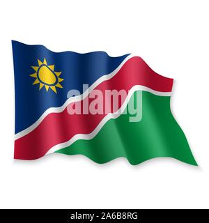 3D realistici sventola Bandiera della Namibia su sfondo bianco Illustrazione Vettoriale