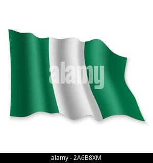 3D realistici sventola Bandiera della Nigeria su sfondo bianco Illustrazione Vettoriale