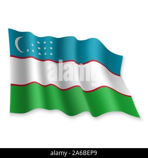3D realistici sventola bandiera di Uzbekistan su sfondo bianco Illustrazione Vettoriale