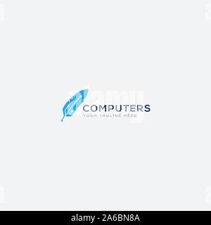Design del logo di servizio del computer e della penna usb Illustrazione Vettoriale