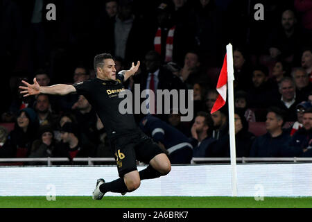 Bruno Duarte di Vitoria Guimaraes festeggia dopo aver segnato il suo team secondo obiettivo - Arsenal v Vitoria SC, UEFA Europa League - Gruppo F, Emirates Stadium, London, Regno Unito - 24 Ottobre 2019 solo uso editoriale Foto Stock