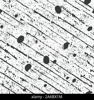 Abstract di nero graffiato linee diagonali, macchie e spruzzi di vernice. Vettore di Seamless pattern su sfondo bianco. Il grintoso grunge vibe. Ottimo per la tessitura Illustrazione Vettoriale