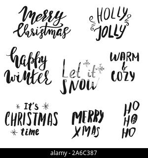 Set di mano letterati tradizionale Natale frasi e congratulazioni Illustrazione Vettoriale