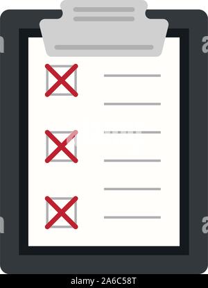 Icona checklist degli appunti o documento con il segno di spunta con il testo in uno stile piatto Illustrazione Vettoriale