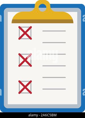 Icona checklist degli appunti o documento con il segno di spunta con il testo in uno stile piatto Illustrazione Vettoriale