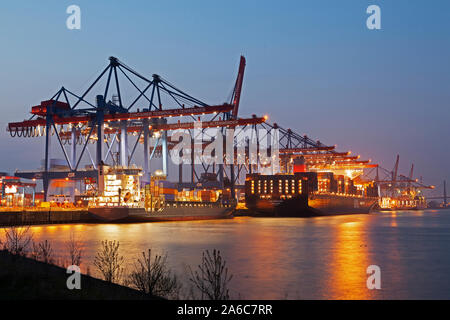 Le navi portacontainer al container terminal Altenwerder presso il porto di Amburgo, Germania.