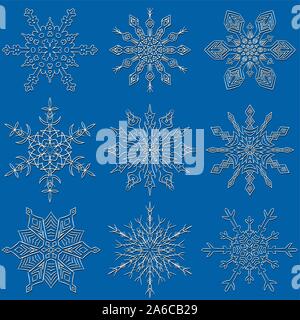 Set di disegnato sagome fiocco di neve Illustrazione Vettoriale