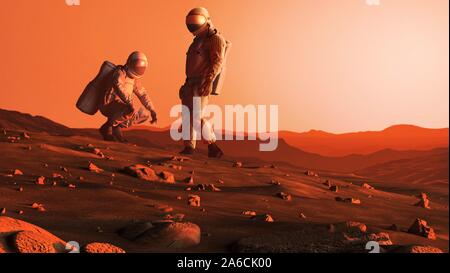 Opera su un astronauta sul Pianeta Rosso, Marte, un po' di tempo in futuro. Foto Stock