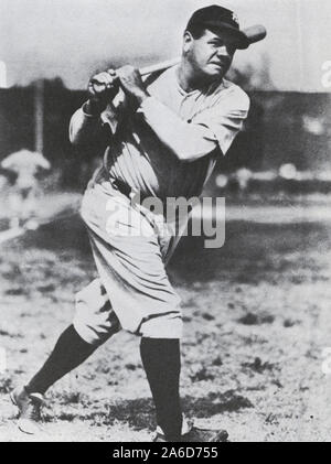 Foto vintage in bianco e nero del giocatore di baseball della Hall of Fame Babe Ruth con i New York Yankees. Foto Stock