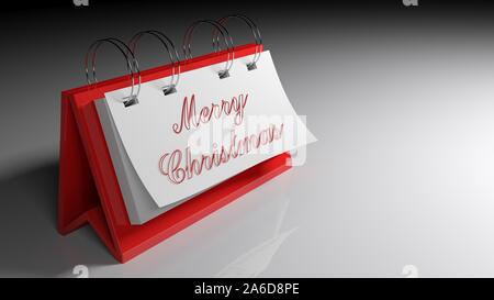Buon Natale in eleganti caratteri rossi su un foglio di carta bianca - 3D rendering immagine Foto Stock