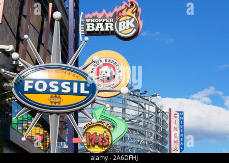 Ristoranti, bar, caffetterie e ristoranti, ristoranti e posti per mangiare e bere, segno A CityWalk, Universal Studios Orlando, Florida, Stati Uniti d'America Foto Stock