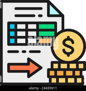 Documenti con denaro, opzioni, futures piatto icona di colore. Illustrazione Vettoriale