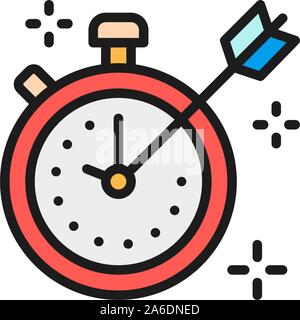 Cronometro con marchi e freccia di colore piatto icona. Illustrazione Vettoriale