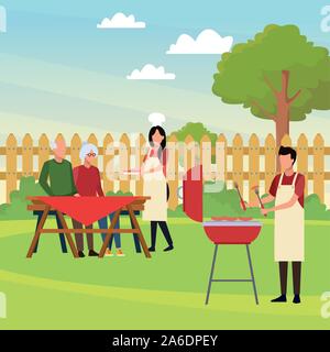 Avatar l uomo e la famiglia in un tempo di picnic Illustrazione Vettoriale