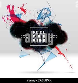 Sfondo con pennello, Blot, griglia triangolare ed etichetta Illustrazione Vettoriale