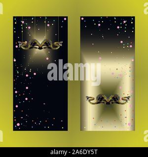 Nero giallo etichetta verticale con maschera di serpente Illustrazione Vettoriale