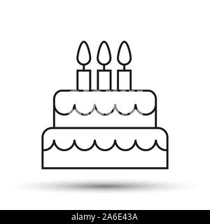 Lineare torta di compleanno Icona per logo, il sito web e app Progettazione e decorazione, design piatto Illustrazione Vettoriale