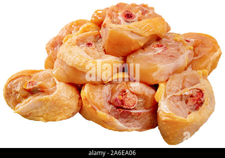 Immagine di crudo fresco le cosce di pollo, nessuno. Isolato su sfondo bianco Foto Stock