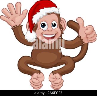 Natale Monkey personaggio dei fumetti a Santa Hat Illustrazione Vettoriale