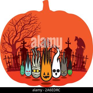 Scena di Halloween a forma di zucca Illustrazione Vettoriale