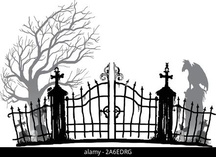 Cimitero Silhouette - nero e toni di grigio Illustrazione Vettoriale