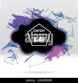 Sfondo con pennello, Blot, griglia triangolare ed etichetta Illustrazione Vettoriale