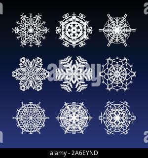 Natale insieme a fiocchi di neve con complicati bella e filigrana disegnati a mano la neve stelle per ornamenti di vacanza Illustrazione Vettoriale