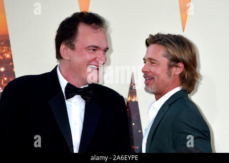 HOLLYWOOD, CALIFORNIA - 22 Luglio: Quentin Tarantino e Brad Pitt frequentare la Sony Pictures' 'Una volta...nell' Hollywood Los Angeles Premiere sul Foto Stock