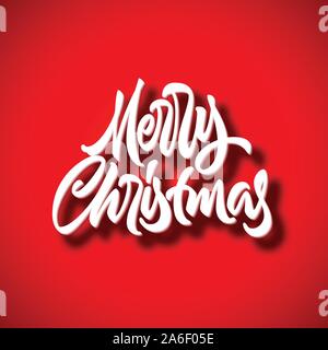 Buon Natale calligrafica disegnata a mano lettering con volume su sfondo rosso Illustrazione Vettoriale