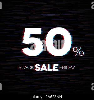 Venerdì nero vendita badge con effetto di glitch Illustrazione Vettoriale