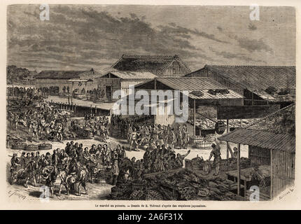 Vue generale du Marche aux poissons, avec le port d'ou debarquees sont les marchandises, les baraques et les etals de presentation des produits,et l'e Foto Stock