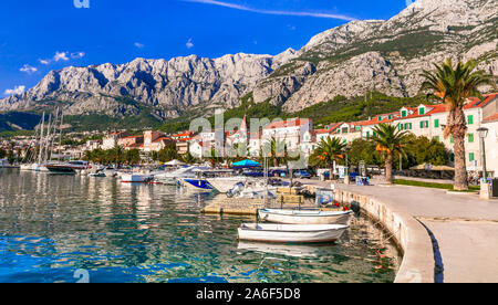 Bellissima Makarska città vecchia,vista panoramica,Dalmazia, Croazia. Foto Stock