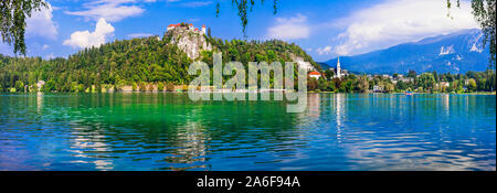 Uno dei laghi più belli d' Europa sul lago di Bled in Slovenia Foto Stock