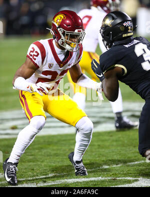 Ottobre 25, 2019: USC Trojans sicurezza Hewett Dorian (22) tra il Colorado e l'USC presso Folsom Campo in Boulder, CO. USC raccolse per vincere 35-31. Derek Regensburger/CSM. Credito: Cal Sport Media/Alamy Live News Credito: Cal Sport Media/Alamy Live News Foto Stock