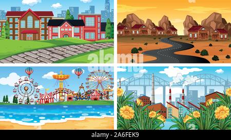 Serie di scene in natura illustrazione di impostazione Illustrazione Vettoriale