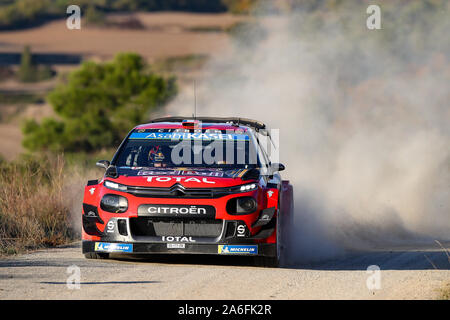 Salou, Catalogna, Spagna. Il 26 ottobre 2019; Salou, Catalogna, Spagna; World Rally Championship, Spagna Rally, SS10/11; CITROEN TOTAL WRT Sebastien Ogier e co-driver Julien INGRASSIA terminare il secondo giorno in ottavo posto nella loro CITROEN C3 WRC - uso editoriale Foto Stock