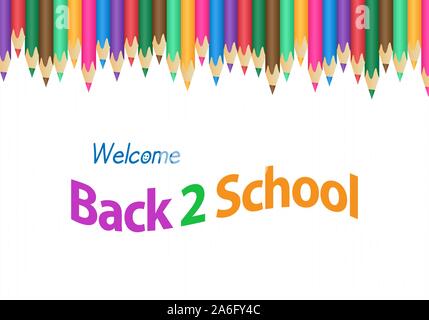Si torna a scuola di grafica vettoriale con matite colorate su sfondo bianco Illustrazione Vettoriale