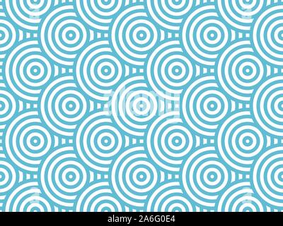 Blu e bianco sovrapposizione cerchi di ripetizione dello sfondo. Stile giapponese cerchi seamless pattern. Oceano, acqua texture simbolica. Illustrazione Vettoriale Illustrazione Vettoriale