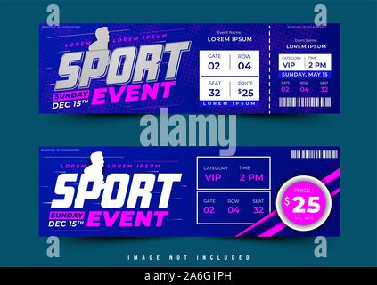 Sport event ticket due design opzione vettore, coupon o voucher design concettuale con tema il layout semplice sfondo astratto e bilanciare la composizione, Foto Stock