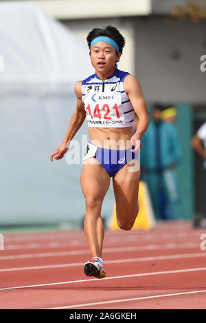 Honjo Athletic Stadium, Fukuoka, Giappone. 26 ott 2019. Il Mana Iwamoto, Ottobre 26, 2019 - Atletica leggera : quarantunesima Kitakyusyu atletica carnevale Donne 100m Finale di Honjo Athletic Stadium, Fukuoka, Giappone. Credito: MATSUO.K AFLO/sport/Alamy Live News Foto Stock