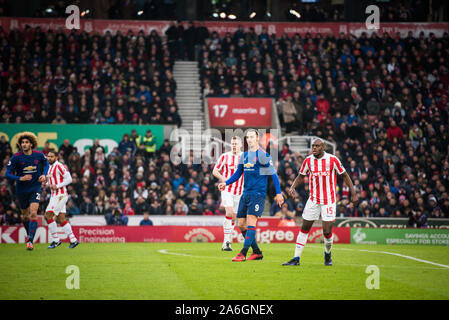 Zlatan Ibrahimovic gioca per il Manchester United contro Stoke City nell'incontro della Barclays Premier League Foto Stock