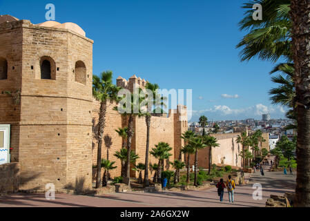 Vecchio muro della Kasbah di Rabat, Marocco Foto Stock