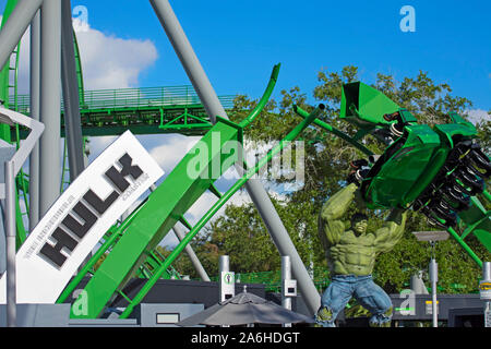 Incredible Hulk roller coaster ride, Isole di avventura, Universal Studios Orlando, Florida, Stati Uniti d'America Foto Stock