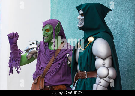 Il dottore Doom e Green Goblin, Marvel Supervillain, cattivi caratteri, Super Hero Isola, Isole di avventura, Universal Studios Resort di Orlando, Foto Stock