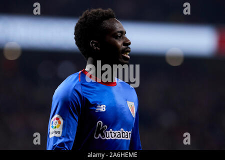 Madrid, Spagna. 26 ott 2019. Inaki Williams di Athletic Club de Bilbao reagisce durante la Liga match tra Atlético de Madrid e Athletic Club de Bilbao a Wanda Metropolitano Stadium in Madrid.(punteggio finale; Atletico de Madrid 2:0 Athletic Club de Bilbao) Credito: SOPA Immagini limitata/Alamy Live News Foto Stock