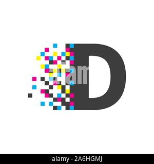 D lettera, logo digitale, vettore tecnologia colore simbolo, Lettera con pixel quadrati, tech elemento, icona digitale Illustrazione Vettoriale
